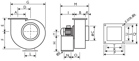 Центробежные промышленное вентиляторы O.ERRE CS 380 4T - технический рисунок