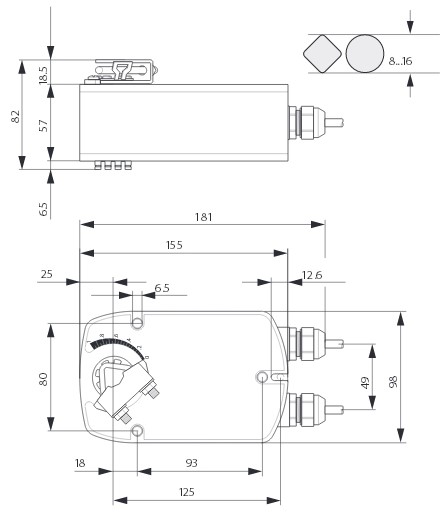 Электроприводы для воздушных клапанов Systemair LF24-S - технический рисунок