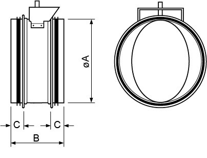 Отсечной клапан с приводом Systemair EFD 160, EFD 200, EFD 250, EFD 315 + TF24 для круглых воздуховодов - технический рисунок