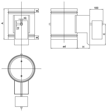 Отсечной клапан с приводом Systemair EFD 160, EFD 200 + TF24A для круглых воздуховодов - технический рисунок