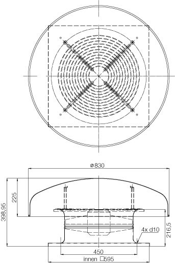 Крышные вентиляторы с пониженным уровнем шума Systemair DHA Sileo 400E4 - технический рисунок
