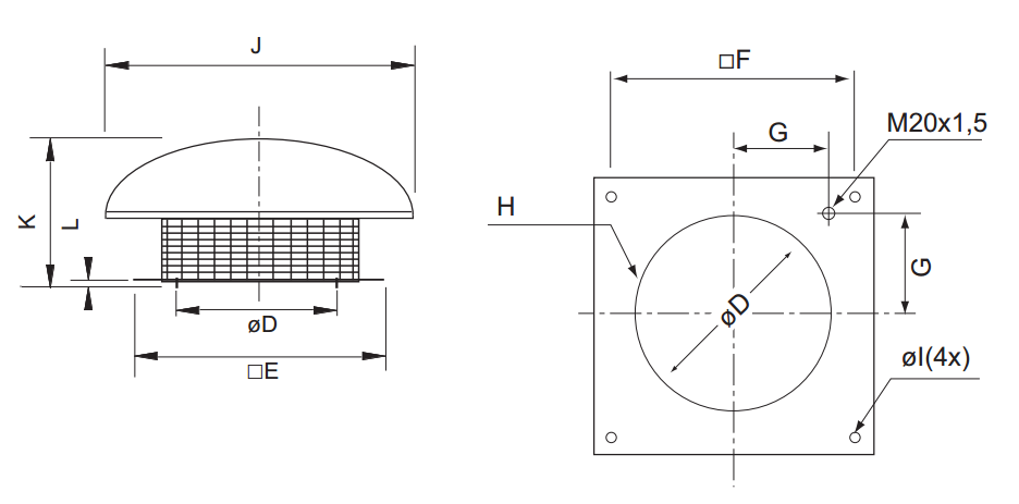 Крышные вентиляторы Systemair DHS 355 E4 - технический рисунок