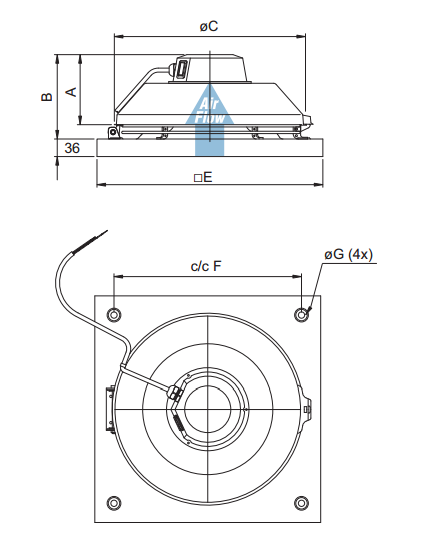 Крышные вентиляторы Systemair TFSK 125XL - технический рисунок