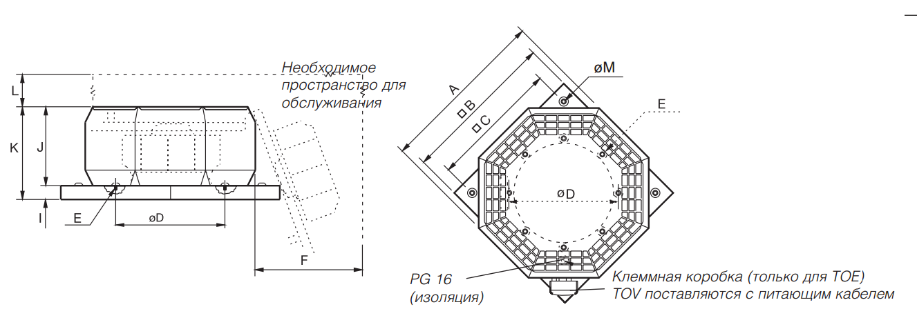 Крышные вентиляторы Systemair TOV 355-4 - технический рисунок