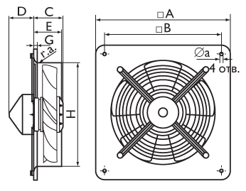 Осевые промышленные вентиляторы Polar Bear ECW 204 M4 - технический рисунок