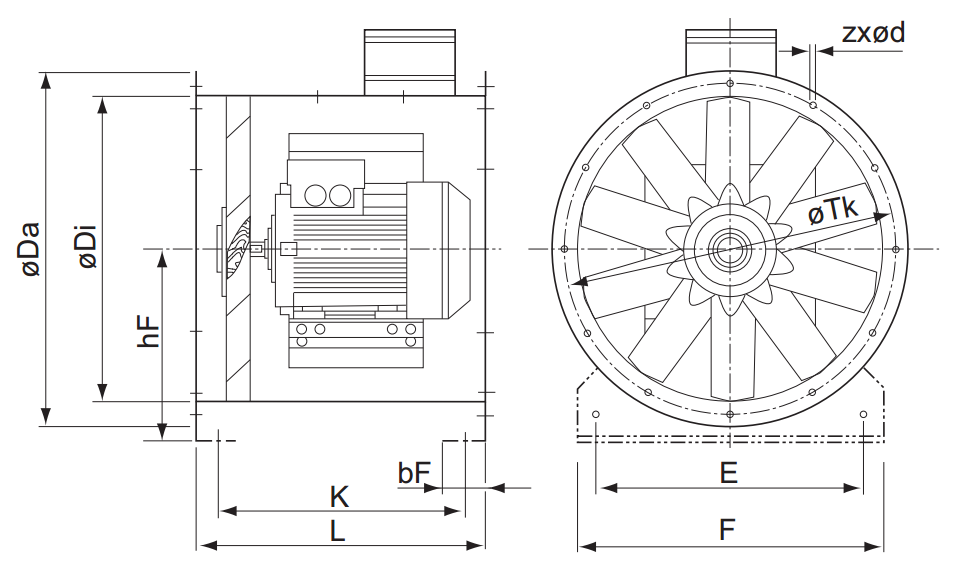 Осевые вентиляторы среднего давления Systemair AXC 355-10/32°-D2 - технический рисунок