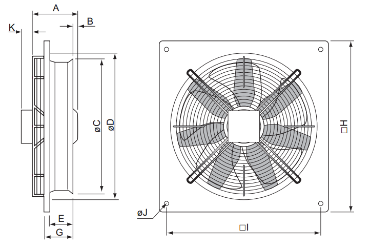 Осевые вентиляторы низкого давления Systemair AW Sileo 500 DV - технический рисунок