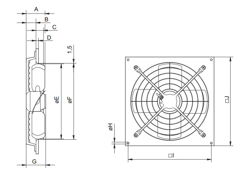 Осевые взрывозащищенные вентиляторы низкого давления Systemair AW 420 D4-2-EX - технический рисунок