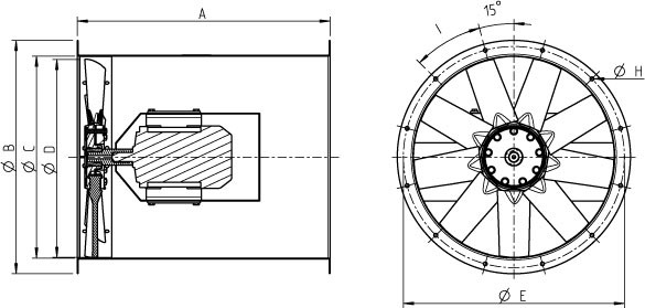 Осевые взрывозащищенные вентиляторы среднего давления Systemair AXCBF-EX 800-9/18°-4 - технический рисунок