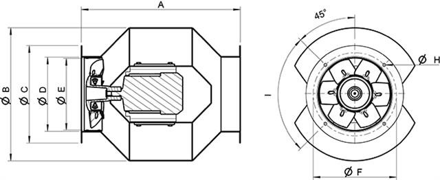 Осевые взрывозащищенные вентиляторы среднего давления Systemair AXCBF-EX 400-7/22°-2 - технический рисунок