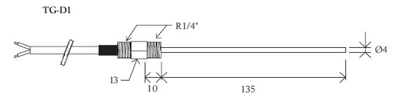 Погружные датчики температуры Systemair TG-D130 - техничсекий рисунок