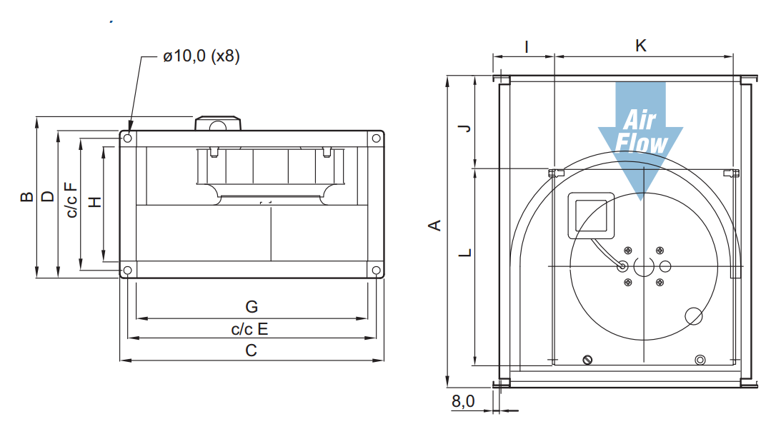 Промышленные вентиляторы для прямоугольных каналов Systemair RS 40-20 L - технический рисунок