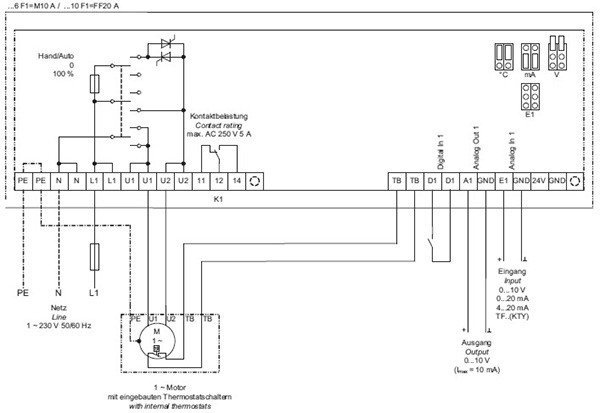 Однофазные тиристорные регуляторы давления/температуры Systemair RETP 10 - схема
