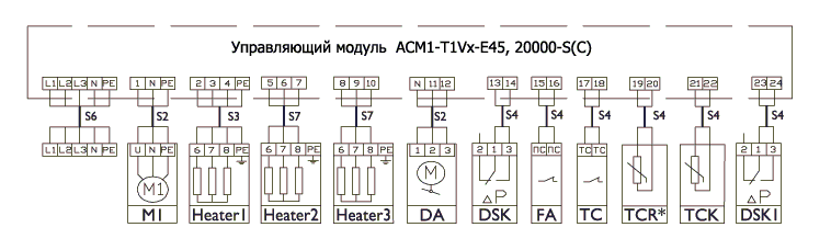 Управляющие модули Арктос Air Control ACM1-Т1Vх-E45 для электрического нагрева - схема