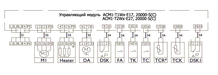 Управляющие модули Арктос Air Control ACM1-Т2Wх-E27 для электрического нагрева - схема