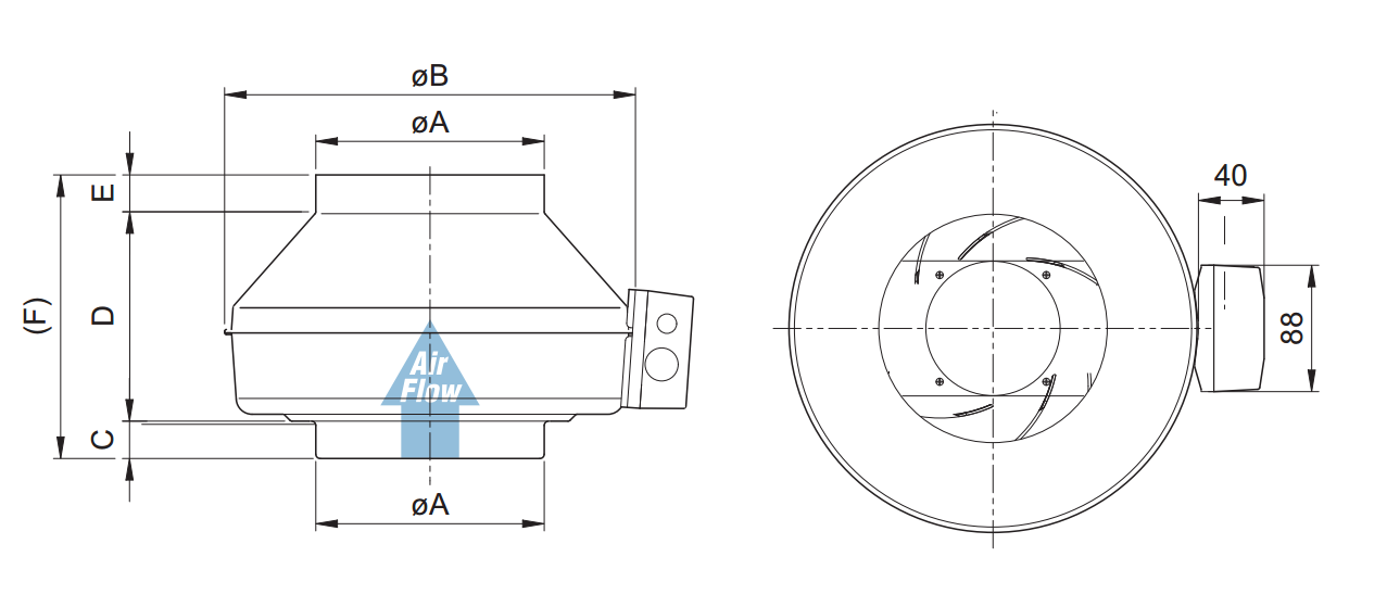 Вентиляторы для круглых каналов Systemair K 315 M EC - технический рисунок
