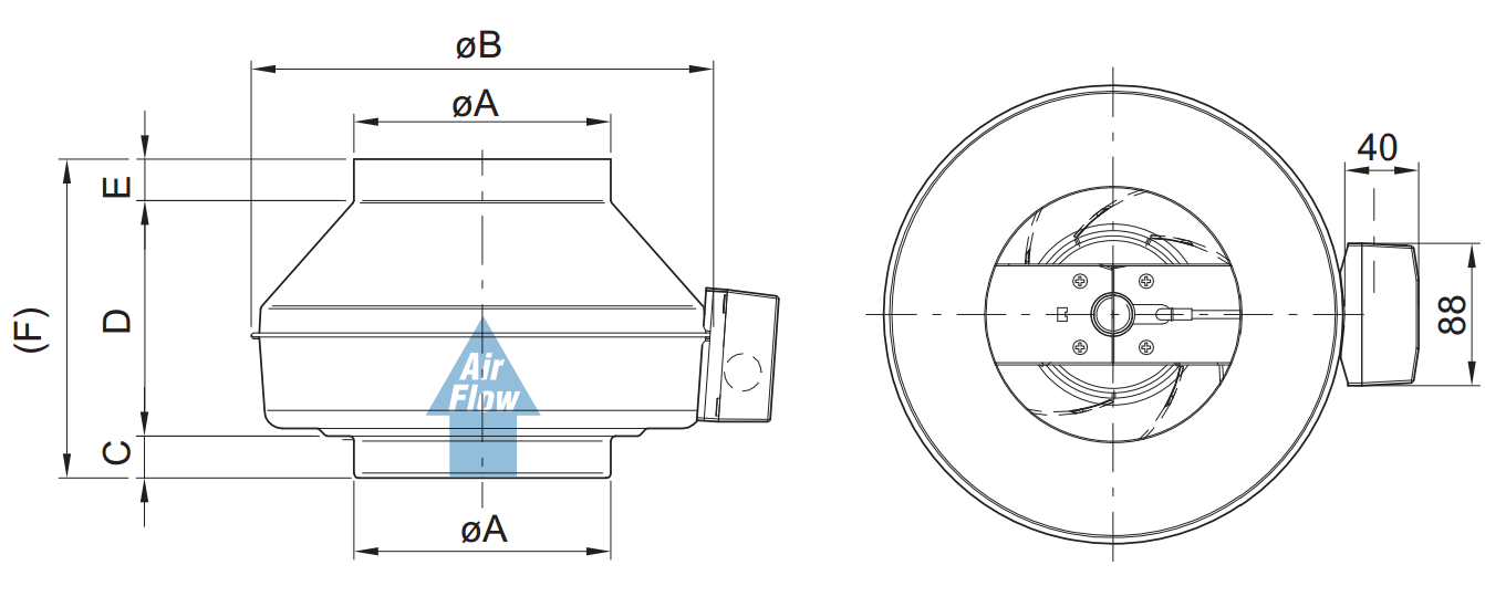 Вентиляторы для круглых каналов Systemair K 100M - технический рисунок