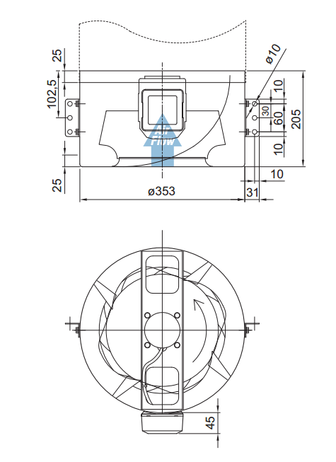 Вентиляторы для круглых каналов Systemair KD 355 S - технический рисунок