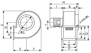 Центробежные взрывозащищенные вентиляторы O.ERRE CS 310 4M Ex-ATEX - технический рисунок