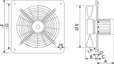 Осевые взрывозащищенные вентиляторы O.ERRE EB 35 4T Ex-ATEX - технический рисунок