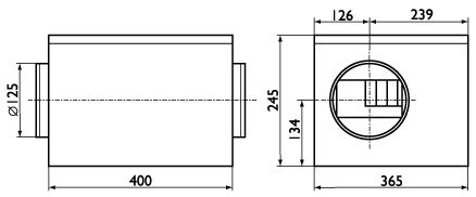 Канальные промышленные вентиляторы в звукоизолированном корпусе Ostberg IRE 125 A1 - технический рисунок