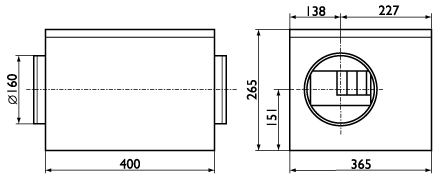 Канальные промышленные вентиляторы в звукоизолированном корпусе Ostberg IRE 160 C1 - технический рисунок