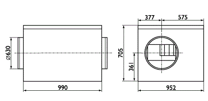Канальные промышленные вентиляторы в звукоизолированном корпусе Ostberg IRE 630 C3 - технический ричунок