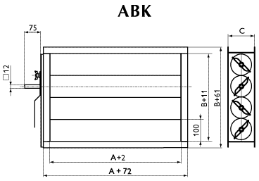 Воздушные клапаны Арктос АВК для прямоугольных каналов - технический рисунок