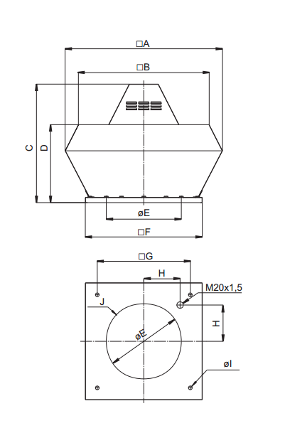 Высокотемпературные крышные вентиляторы Systemair DVN 560D6 IE2 - технический рисунок